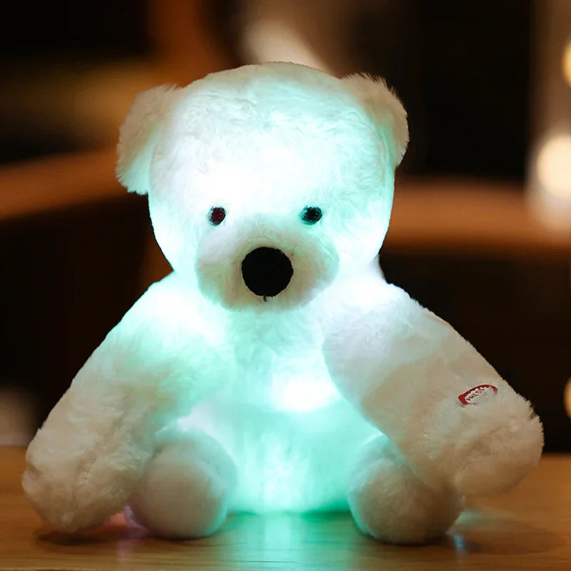 Peluches ours polaire blanc lumineux avec lumière LED intérieure sur fond sombre