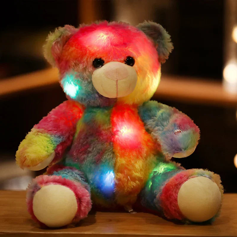 Peluches ours en peluche arc-en-ciel lumineux LED, décoration chaleureuse, jouet doux pour enfants